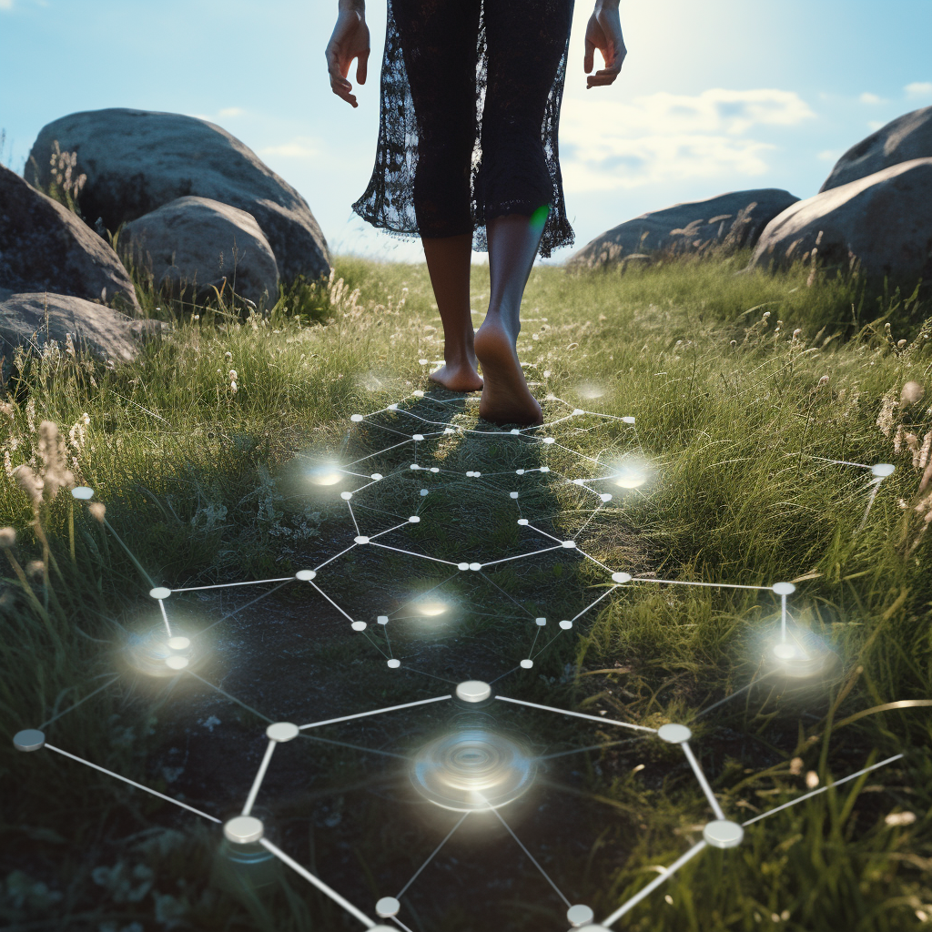 woman walking carefull on the earth