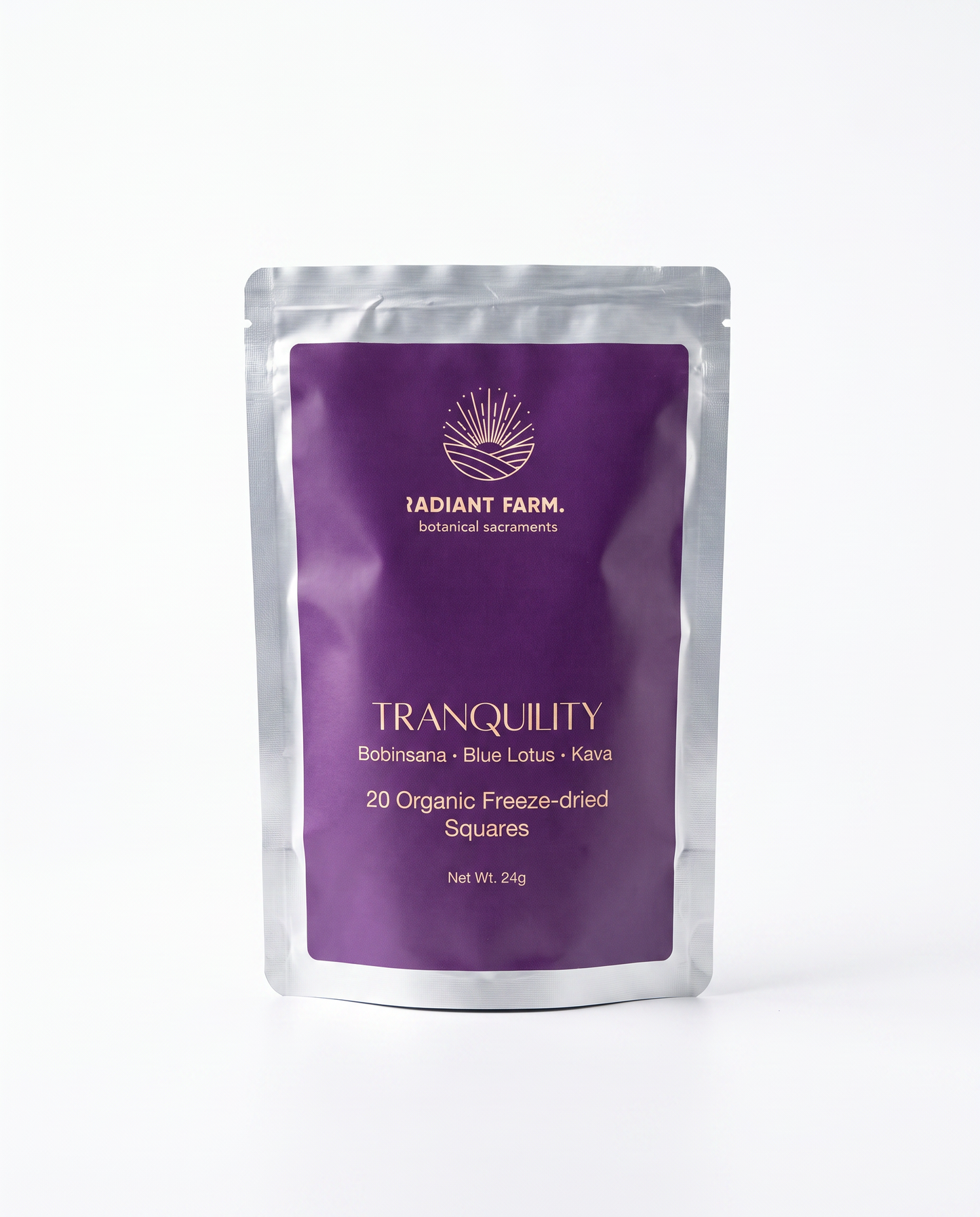 Radiant Farms Tranquility Blend freeze-dried botanical squares, clean product shot